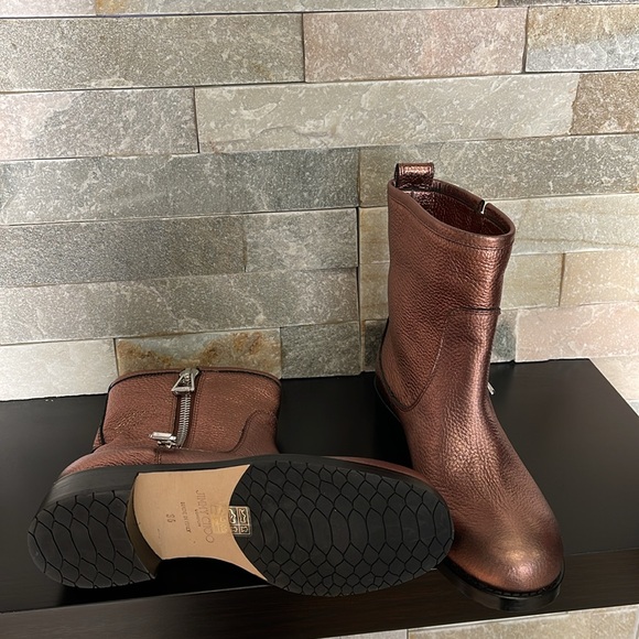 JIMMY CHOO Dondo Rosewood Grainy Calf Leather Biker Boots - Picture 13 of 16